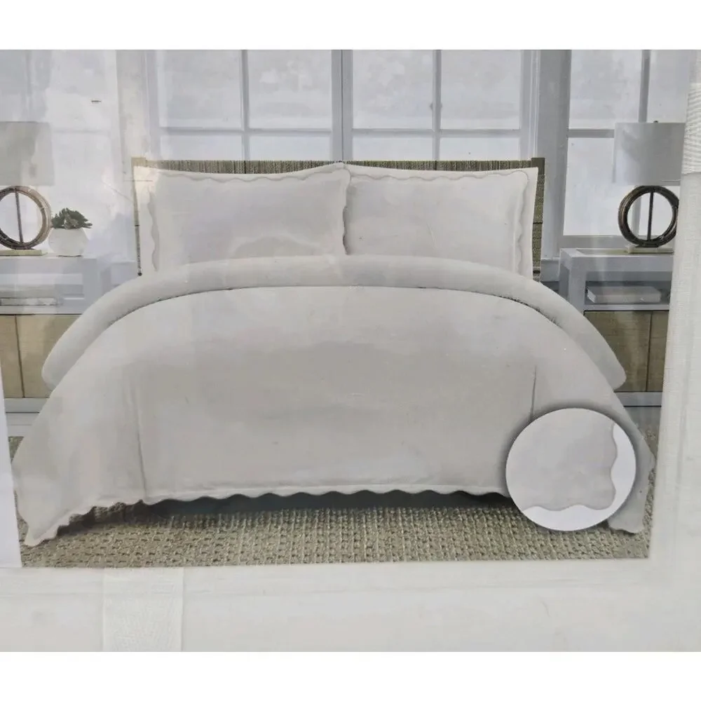 Hotel Collection Duvet Set KING White Embroidered Scalloped Trim Cotton CRISP WH